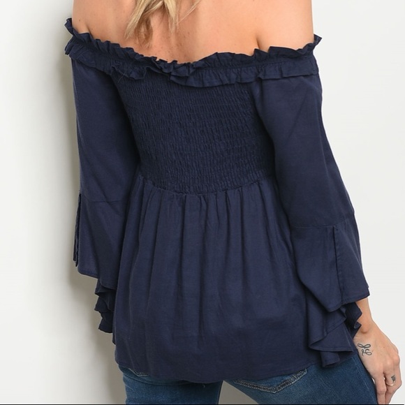 Navy Off the Shoulder Top - Picture 2 of 7